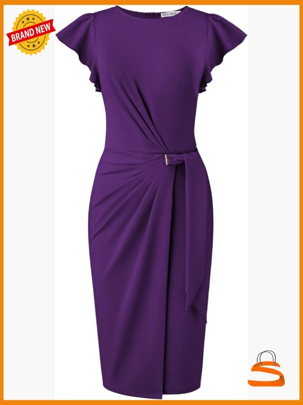 Ruffle Short Sleeve Ruched Bodycon Midi Dress Office Work